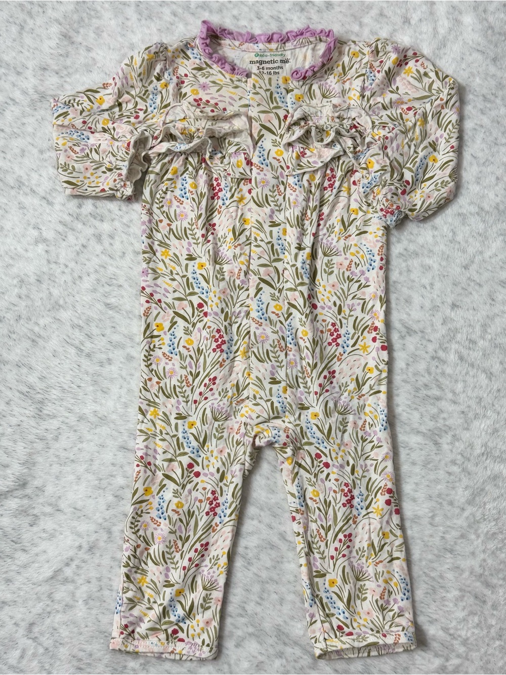 NWOT Magnetic Me Wildflower Floral Ruffle Footless Sleeper 3-6M Baby Girl Modal